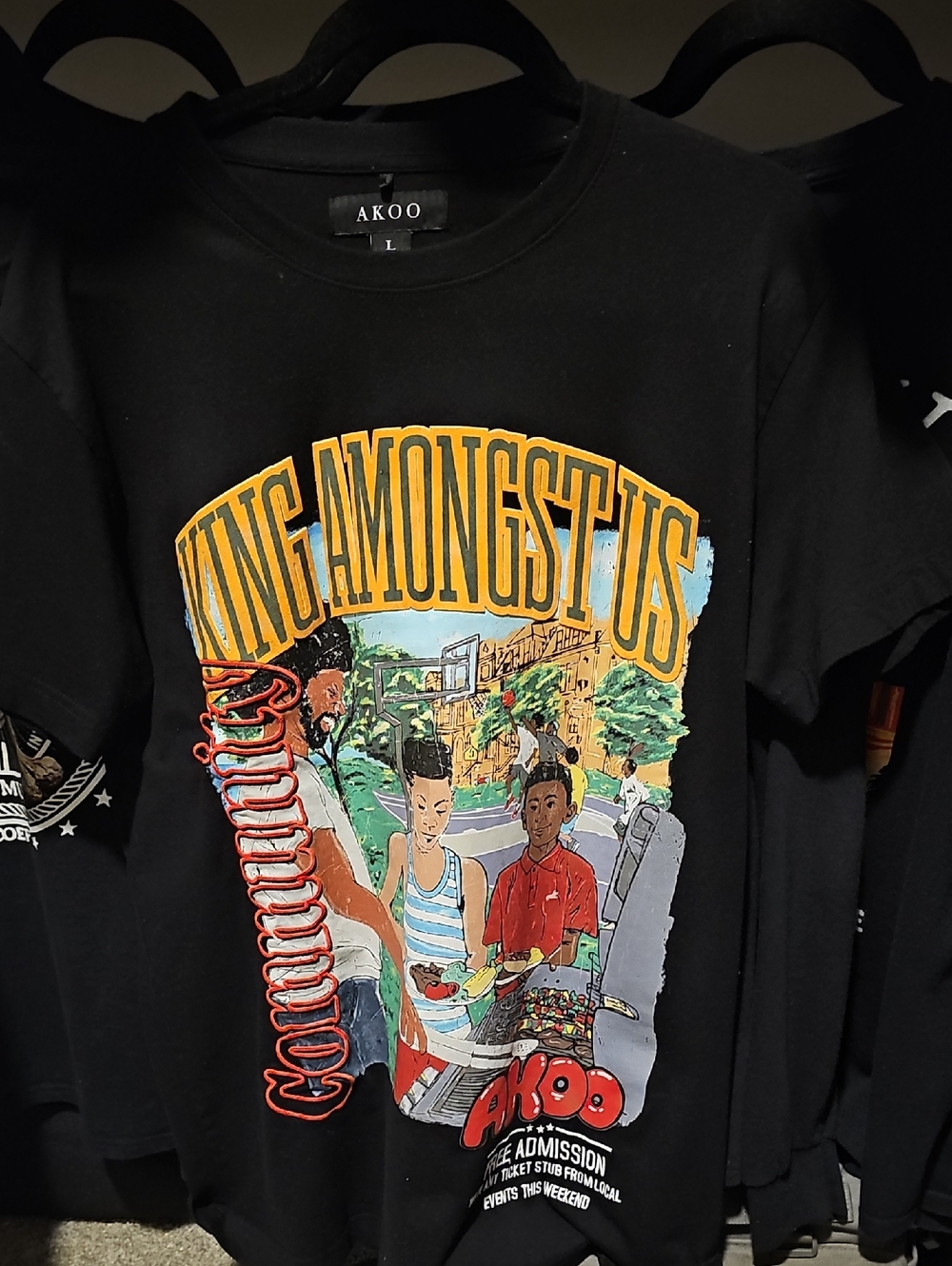Akoo Black Short Sleeve Graphic Tee with Yellow & Red Print